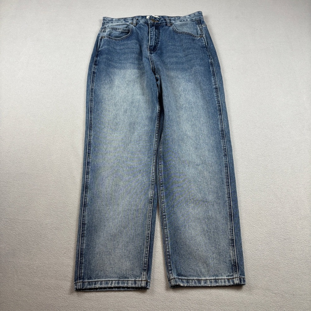 YoungLA 6502 Mens Straight Cut Baggy Jeans Small Light Wash Blue Denim